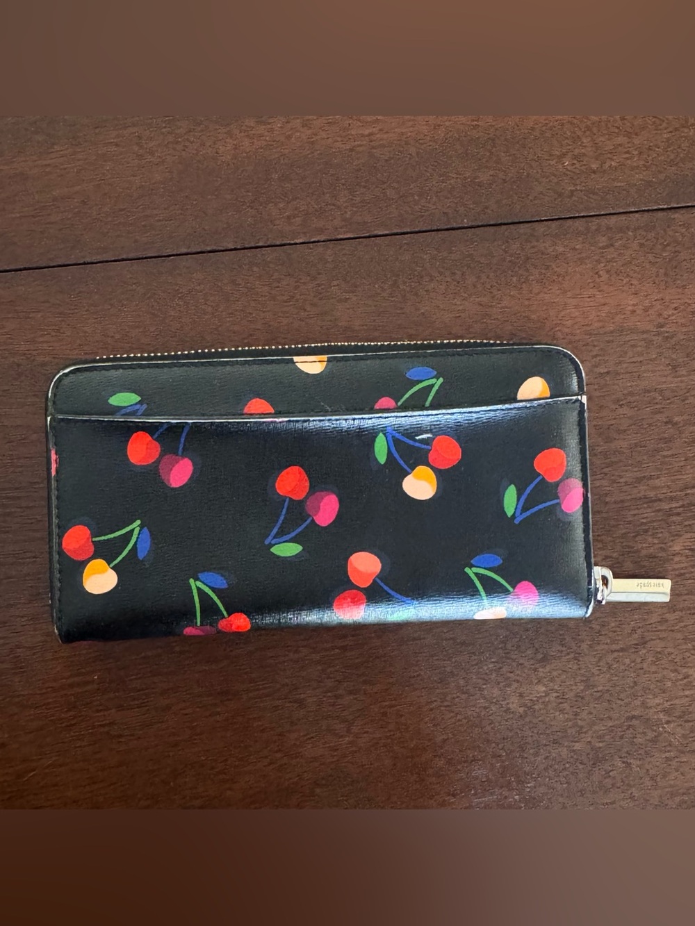 Kate Spade Spencer Cherries Zip Continental Wallet Black Leather Colorful Print - Picture 2 of 8